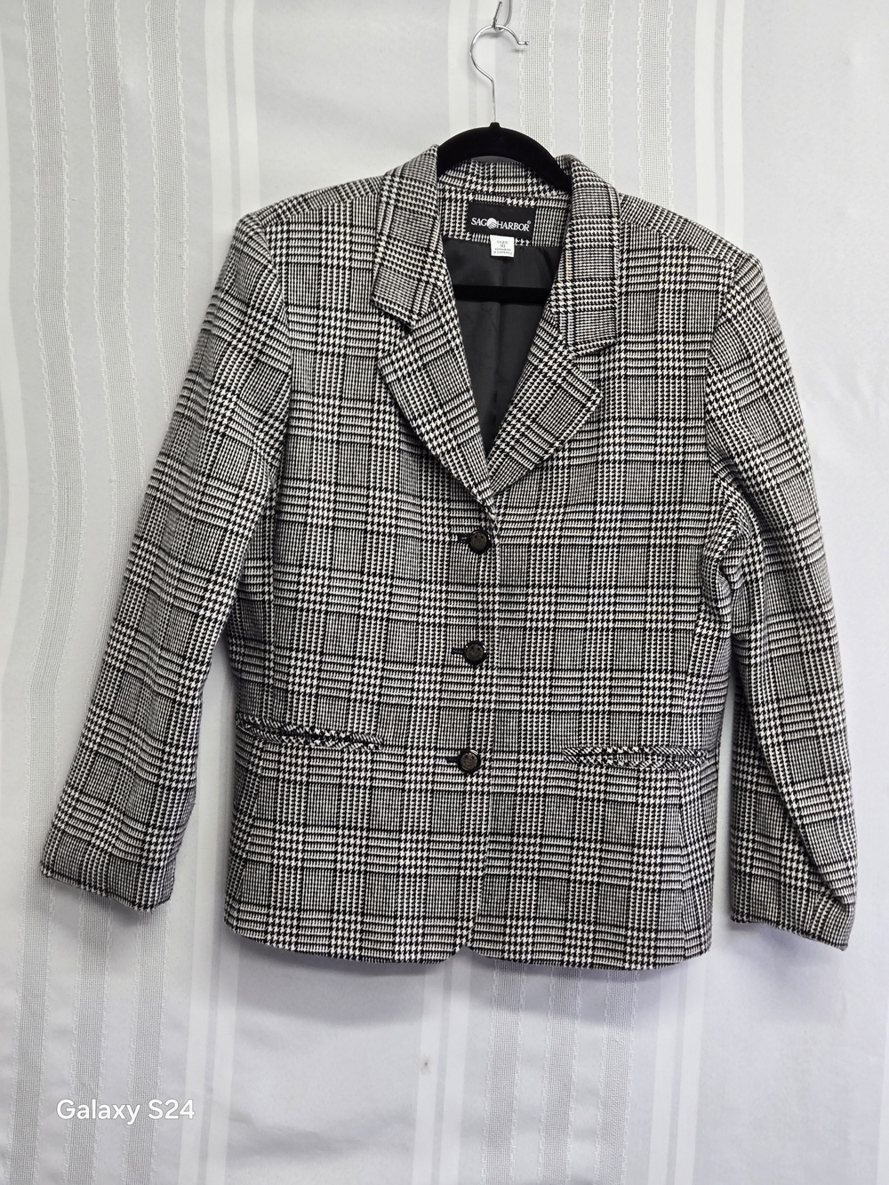 Sag Harbor Blazer Womens 18 Wool Blend Houndstooth Plaid Academia Black Vng